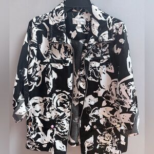 Erin London Black and White Floral Utility Jacket